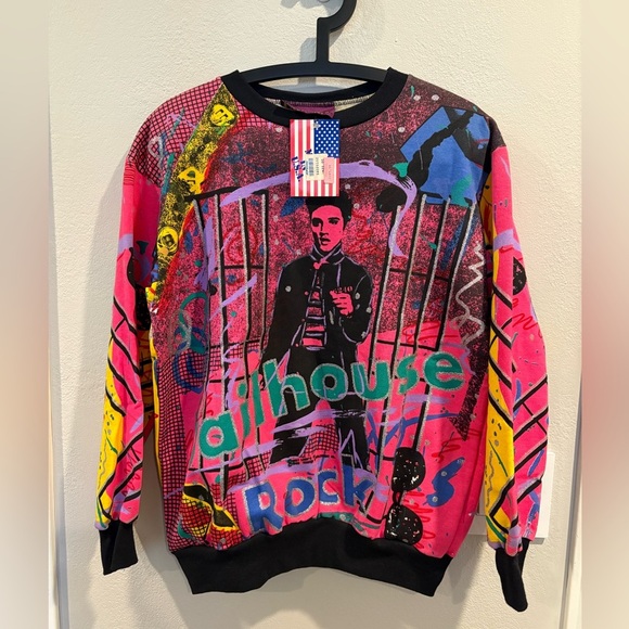 liberty Other - Vintage 1980’s Elvis Presley Liberty Flyer Jailhouse Rock Neon Sweater NWT Sz M
